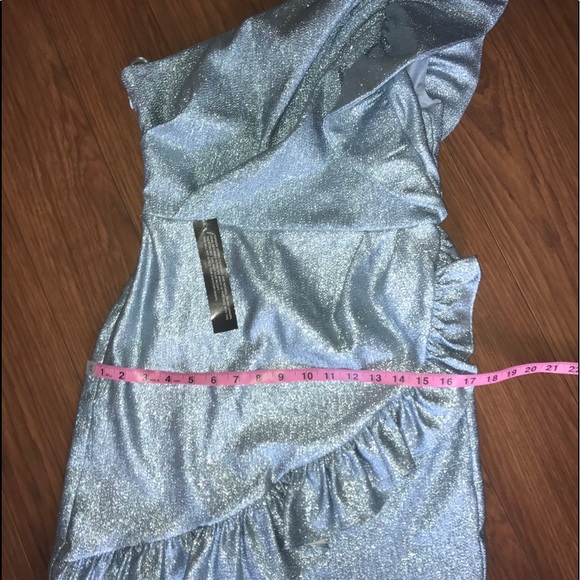 Topshop One Shoulder Glitter Textured Ruffled Mini Party Dress Size 6 NWT - Picture 5 of 6